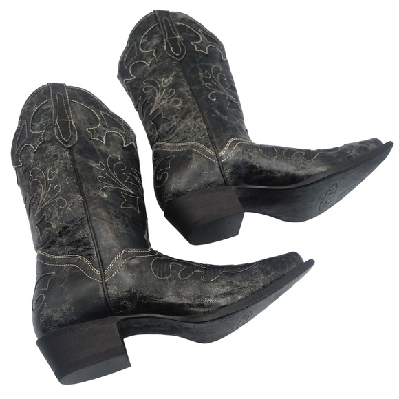 JB Dillon Women's Cowboy Boots Black Goat Leather Sz 10B Western Distressed EUC - Picture 9 of 16